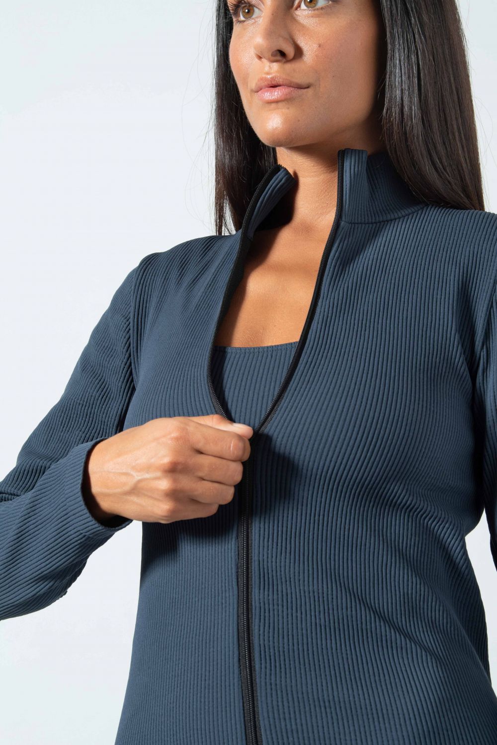 Zip-Up Seamless Microfiber Ribbed Sports Jacket, Sara Collection