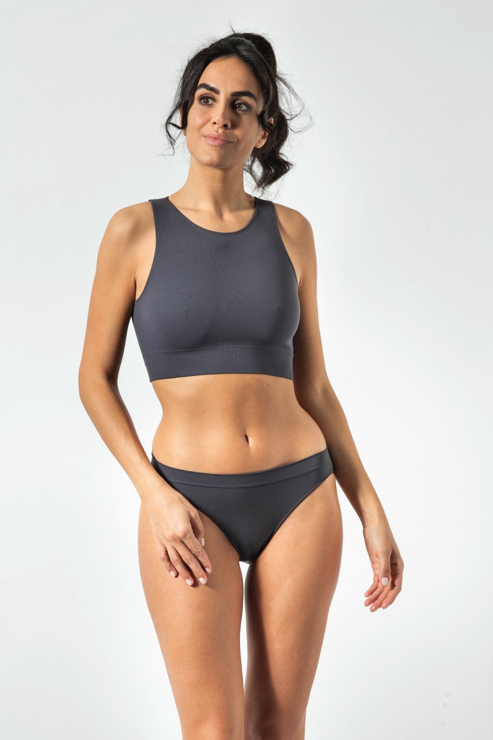 Slip Vita bassa in Microfibra SEAMLESS con tassello RISALTI Colore antracite