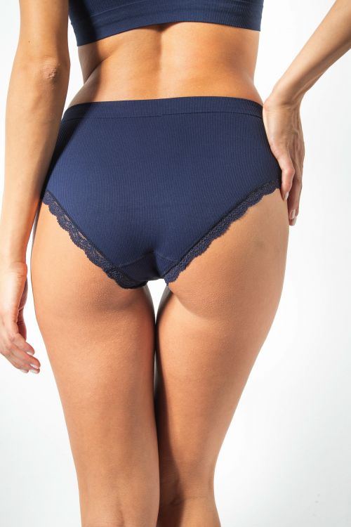 High-Waisted Ribbed Lace microfibre Briefs