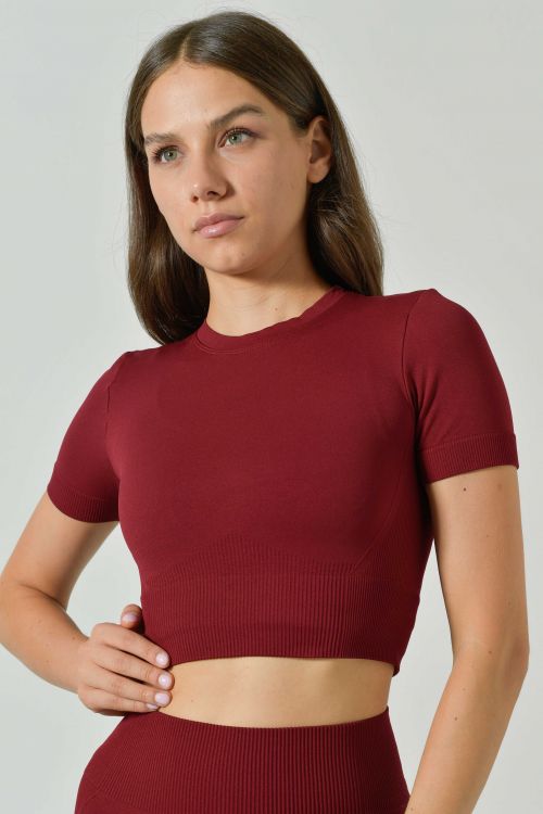 Maglietta Crop Sportiva Manica Corta con dettagli a Costine in Microfibra Seamless, Linea Ilena Limited Edition