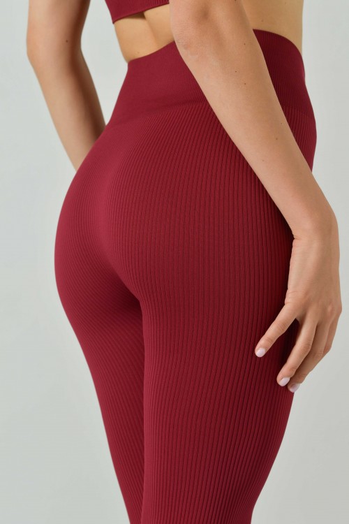 High-Waisted Seamless Microfiber Ribbed Sports Leggings, Sara Collection