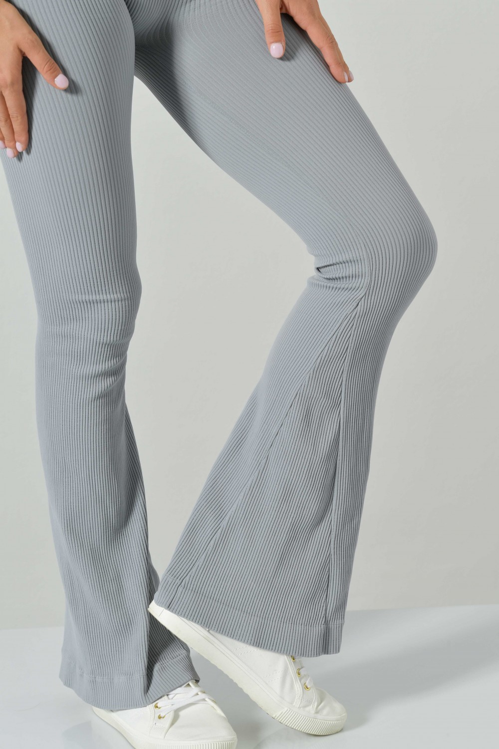 High-Waisted Seamless Microfiber Ribbed Flare Leggings, Sara Collection