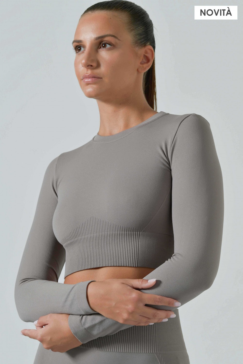 copy of Langarm-Crop-Top aus nahtloser Mikrofaserrippe, Ilena-Collection