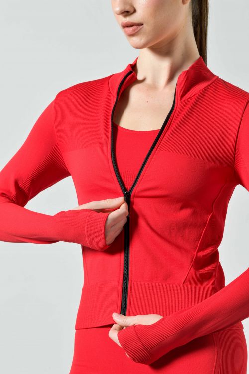 Zip-Up Seamless Microfiber Ribbed Sports Jacket, Ilena Collection