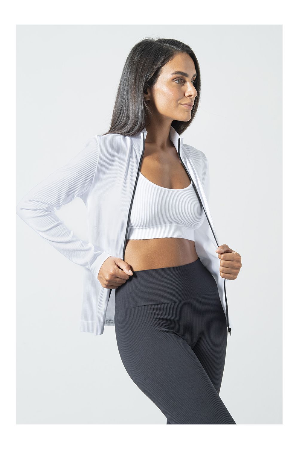 Sara Ribbed microfibre Sweatshirt with Zip